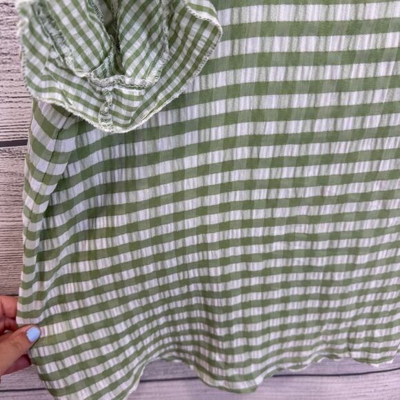 Shein Curve Plus Size Green & White Gingham Textured Blouse Size 4XL - Picture 3 of 8